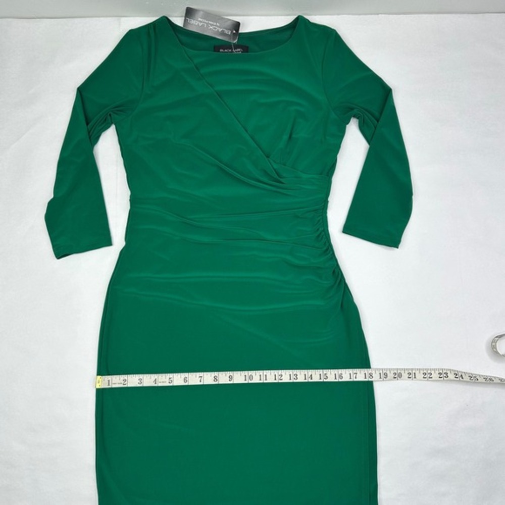 Black Label by Evan Picone NWT Emerald Green Ruched Sheath Dress 3/4 Sleeve 6 - Picture 13 of 15